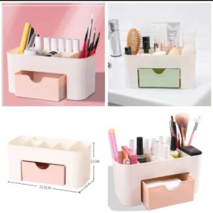 Products Plastic Makeup Organizer with Drawer | Desktop Cosmetics & Makeup Brush Storage Box | Office & Stationery Organizer