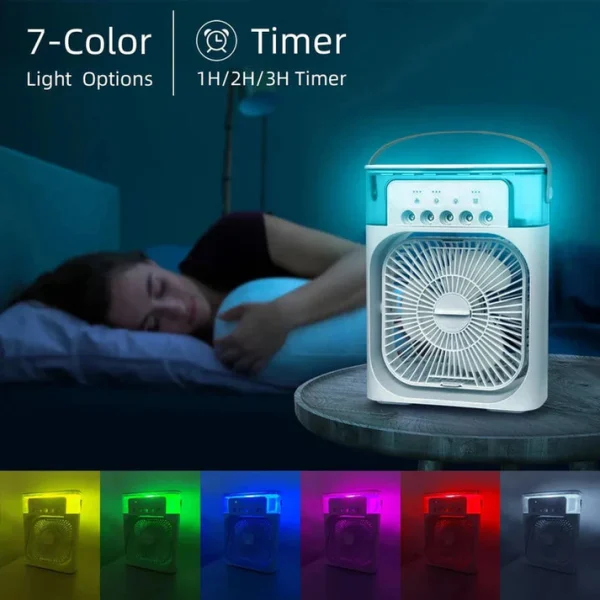 portable-air-conditioner-fan-usb-electric-fan-wi1_1726837369.webp 9 Inch Mist Fan | Portable Air Conditioner Fan | Mist Water, And Humidifier Function | Led Night Light Water Mist | Random Color - Image 5