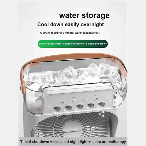 portable-air-conditioner-fan-usb-electric-fan-wit1_1726837369.png 9 Inch Mist Fan | Portable Air Conditioner Fan | Mist Water, And Humidifier Function | Led Night Light Water Mist | Random Color - Image 3