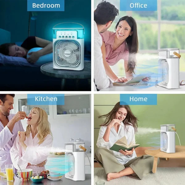 portable-air-conditioner-fan-usb-electric-fan-with-l_1726837369.webp 9 Inch Mist Fan | Portable Air Conditioner Fan | Mist Water, And Humidifier Function | Led Night Light Water Mist | Random Color - Image 2