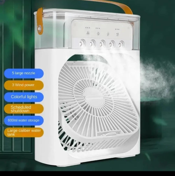 portable-air-conditioner-fan-usb-electric-fan-with-le_1726837369.png 9 Inch Mist Fan | Portable Air Conditioner Fan | Mist Water, And Humidifier Function | Led Night Light Water Mist | Random Color