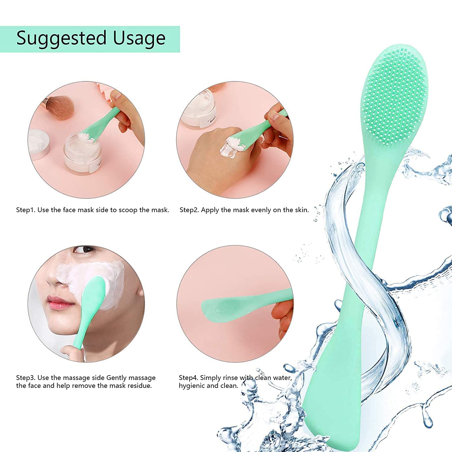 Double Ended Silicone Face Mask & Cleansing Brush | Soft Reusable Skincare Applicator | Pack of 2 - Image 4
