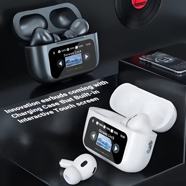 White A9 Pro ANC Bluetooth 5.4 Wireless Earbuds with Smart Screen and Active Noise Cancellation