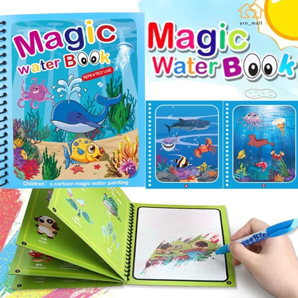 Magic Coloring Book with Water Pen | Reusable & Mess-Free Fun for Kids | Dinosaur & Cartoon Designs - Image 6