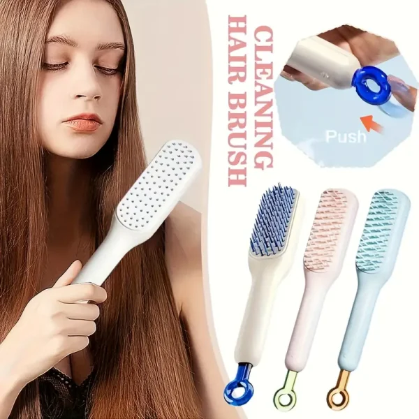 Self-Cleaning Hair Brush & Telescopic Comb | Detangling Brush with One-Pull Cleaning Mechanism | Random Color - Image 5