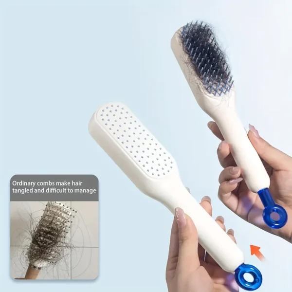 Self-Cleaning Hair Brush & Telescopic Comb | Detangling Brush with One-Pull Cleaning Mechanism | Random Color - Image 2